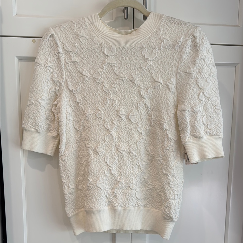 Free People Cream Boxy Short Sleeve Sweatshirt
